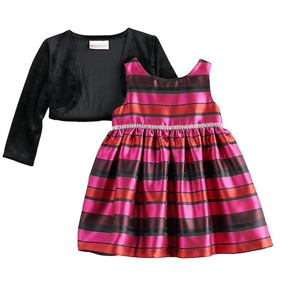 Baby Girl Youngland 2 Piece Stripe Woven Dress With Shrug - Picture 5 of 16